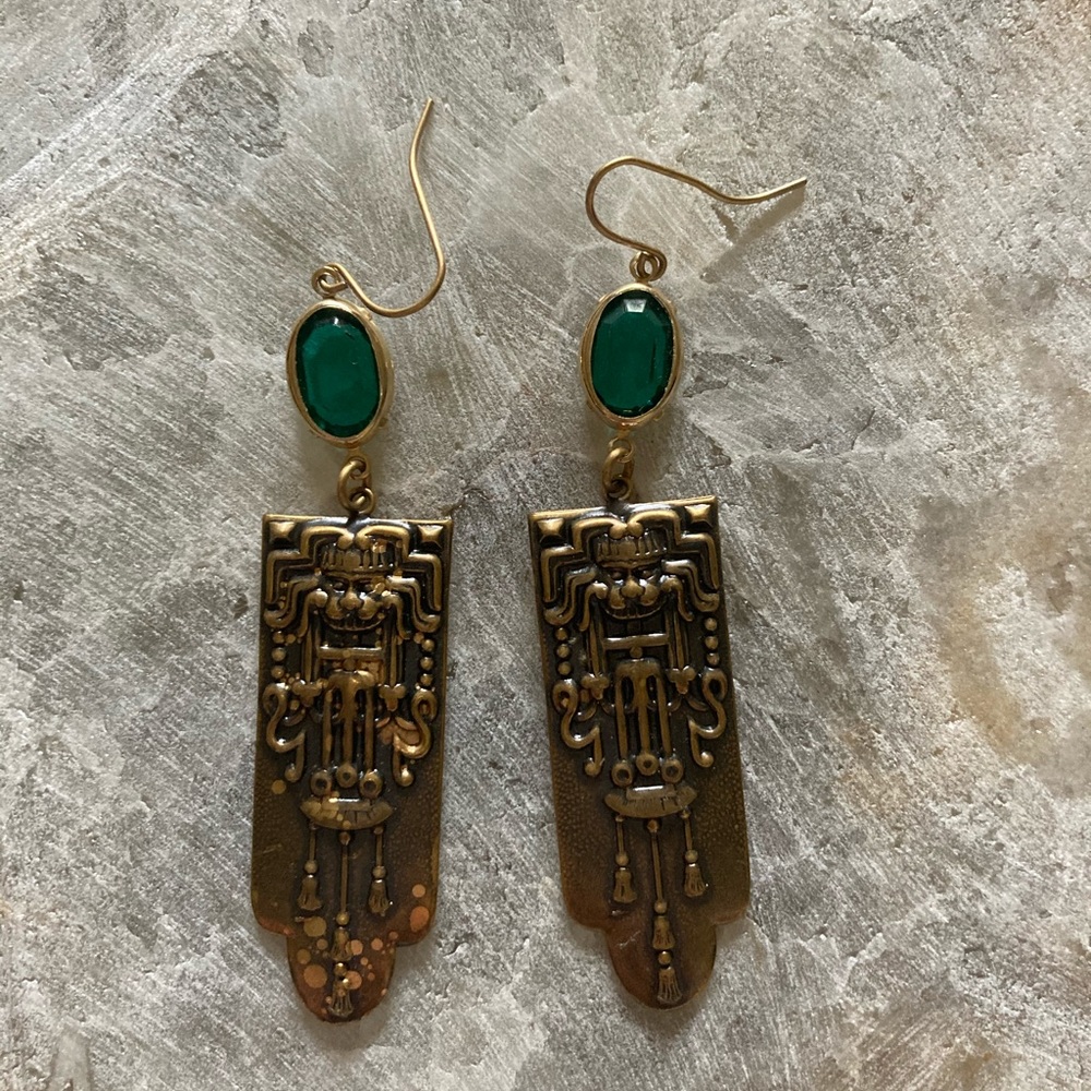 Vintage Sadie Green's Brass Tone Dangle Earrings